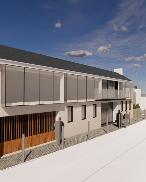 Artists impression of property extension at Kingswear viewed from street level.