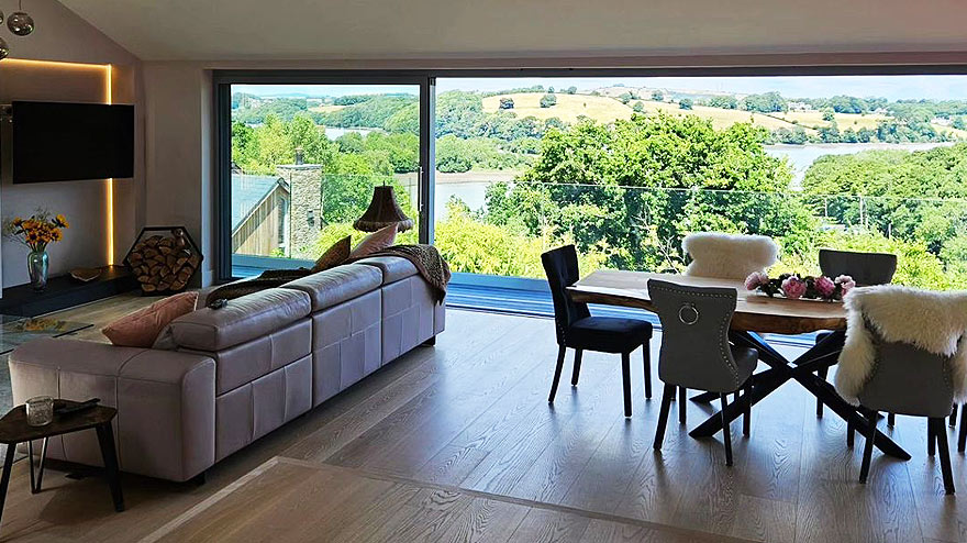Open plan room with wonderful countryside and River Dart views