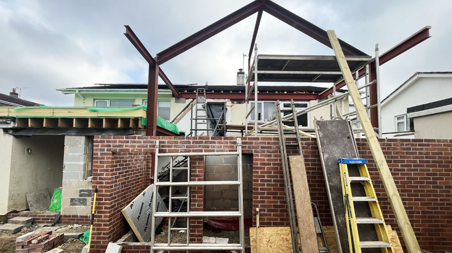 Photo of residential extension under construction in Devon