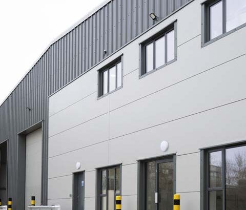 Featured image of Opak steelframe warehouse building with grey metal cladding.